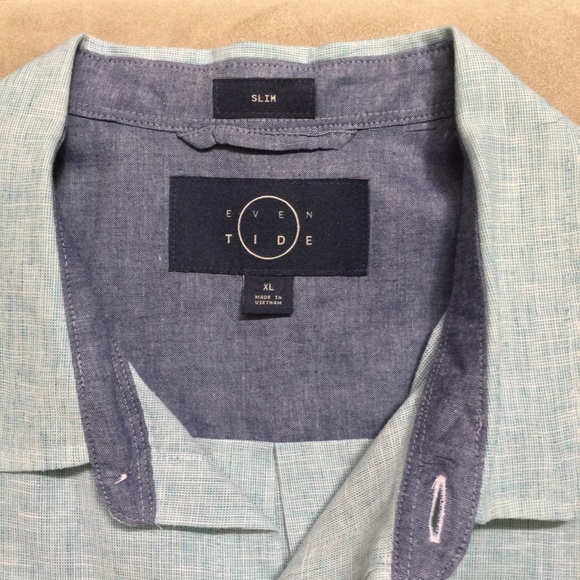 EVEN TIDE MEN'S SHORT-SLEEVE SHIRT, LIGHT-BLUE, SIZE: XL/SLIM, LINEN BLEND - Picture 6 of 8